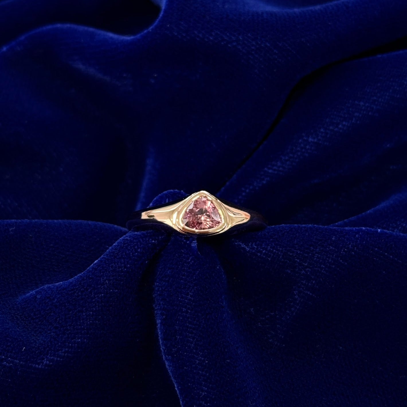 14k Rose Gold Trillion Pink Sapphire Signet Custom Ring