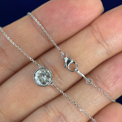 14k white gold & customer’s 6mm round diamond bezel set and soldered on 17" cable chain