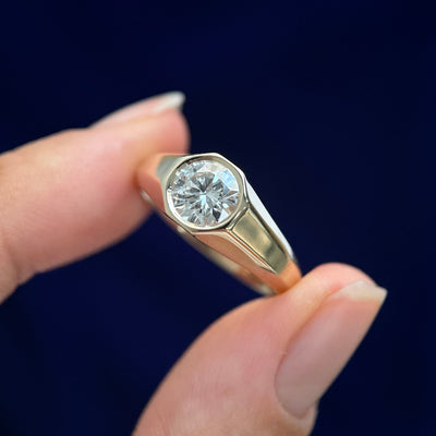 14k Yellow Gold 6mm Round Lab Diamond Signet Custom Ring