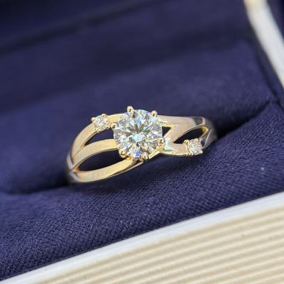 14k Yellow Gold 1ctw 2pc Round Lab Diamonds Bypass Custom Ring, Size 8