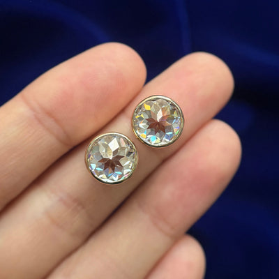 14k Yellow Gold and Bezel-set 8mm Round Rose-flower-cut Moissanites on 0 gauge Tunnels, Pair