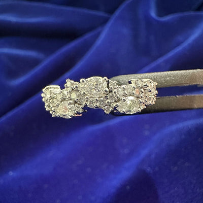 14k White Gold Pear and Round Diamonds Half-way Weaved Band Custom Ring