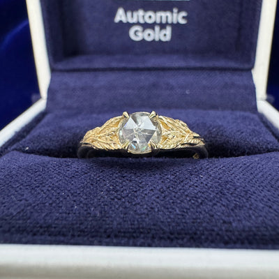 14k Yellow Gold & 0.45ct Round White Salt and pepper Diamond Leaves Custom Ring