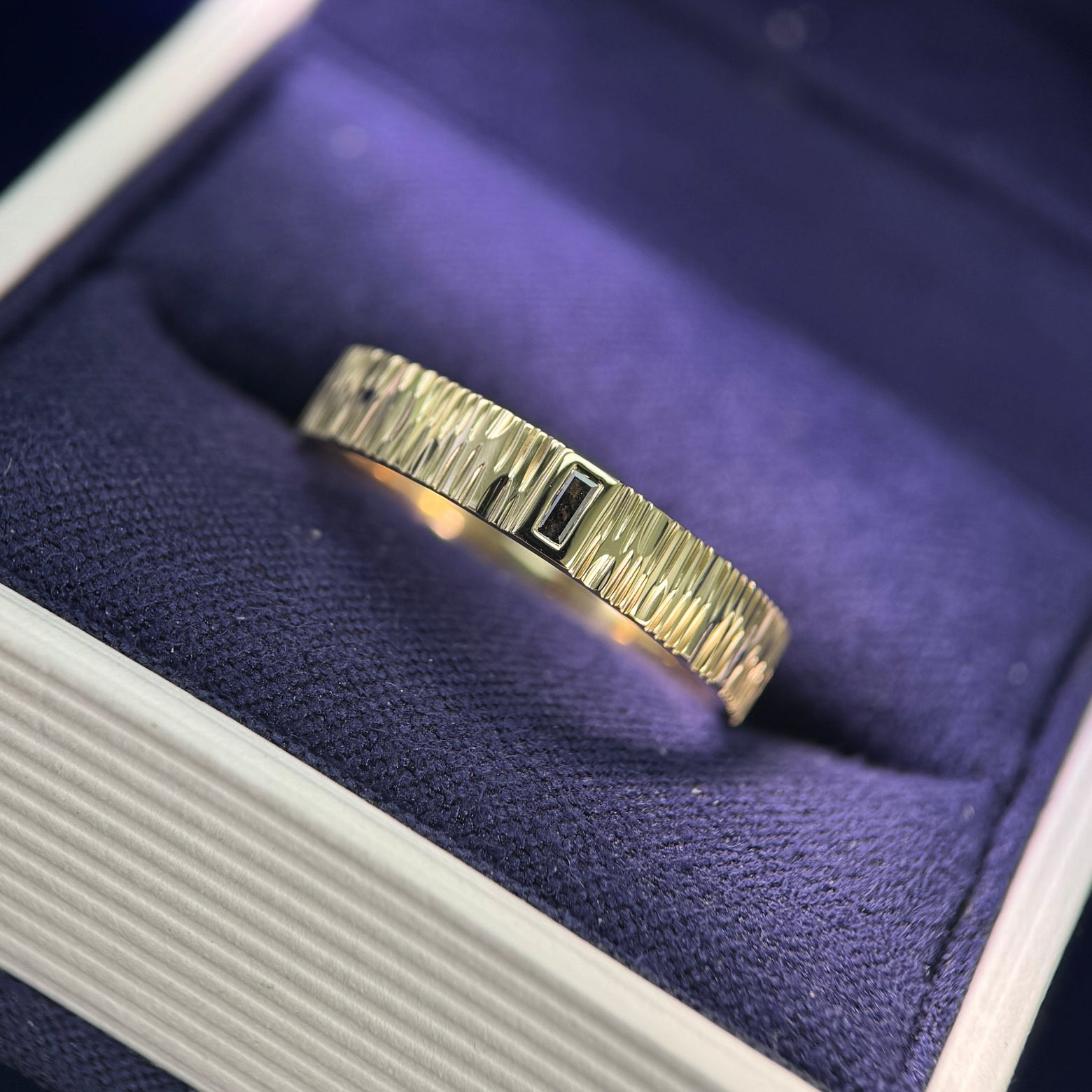 Black-rhodium-finish 14k White Gold with 14k Rose Gold inside Inlay Custom Band, size 10.5