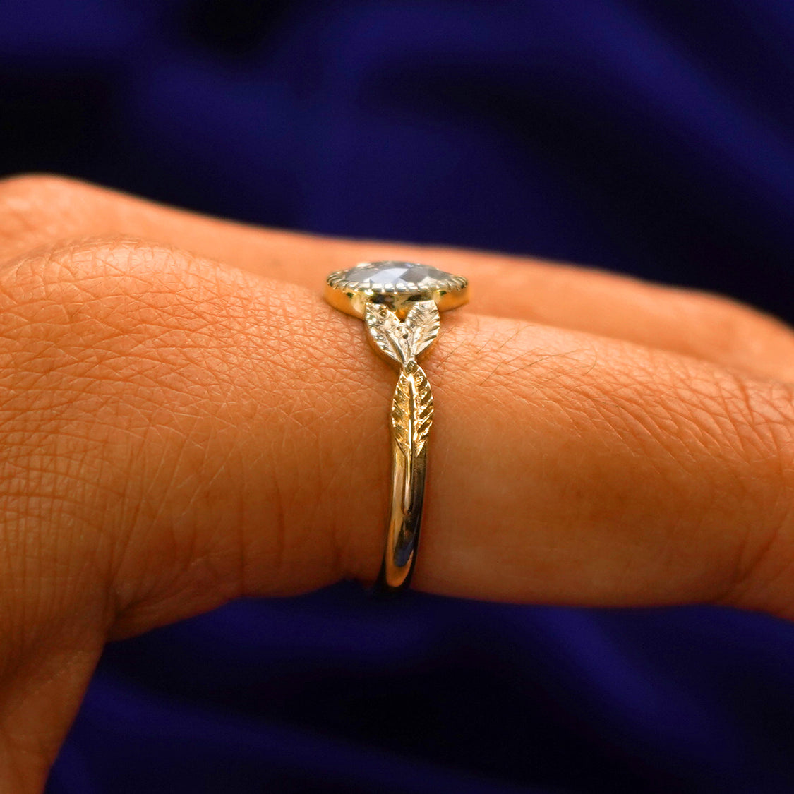 Automic Gold Pear Salt and Pepper Diamond Leaves Ring Fine Jewelry