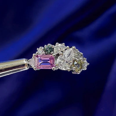 950 platinum 1.9ctw Mixed Diamonds and 2.2ctw Sapphires Custom Cluster Ring