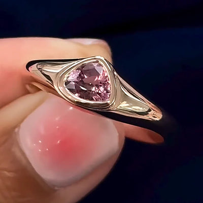 14k Rose Gold Trillion Pink Sapphire Signet Custom Ring