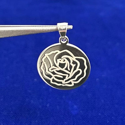 925 Sterling Silver Flat Disk 20mm Pendant with Custom Rose Engraving