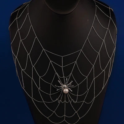 925 Sterling Silver Spider with Pearl and Web Custom Body Chain