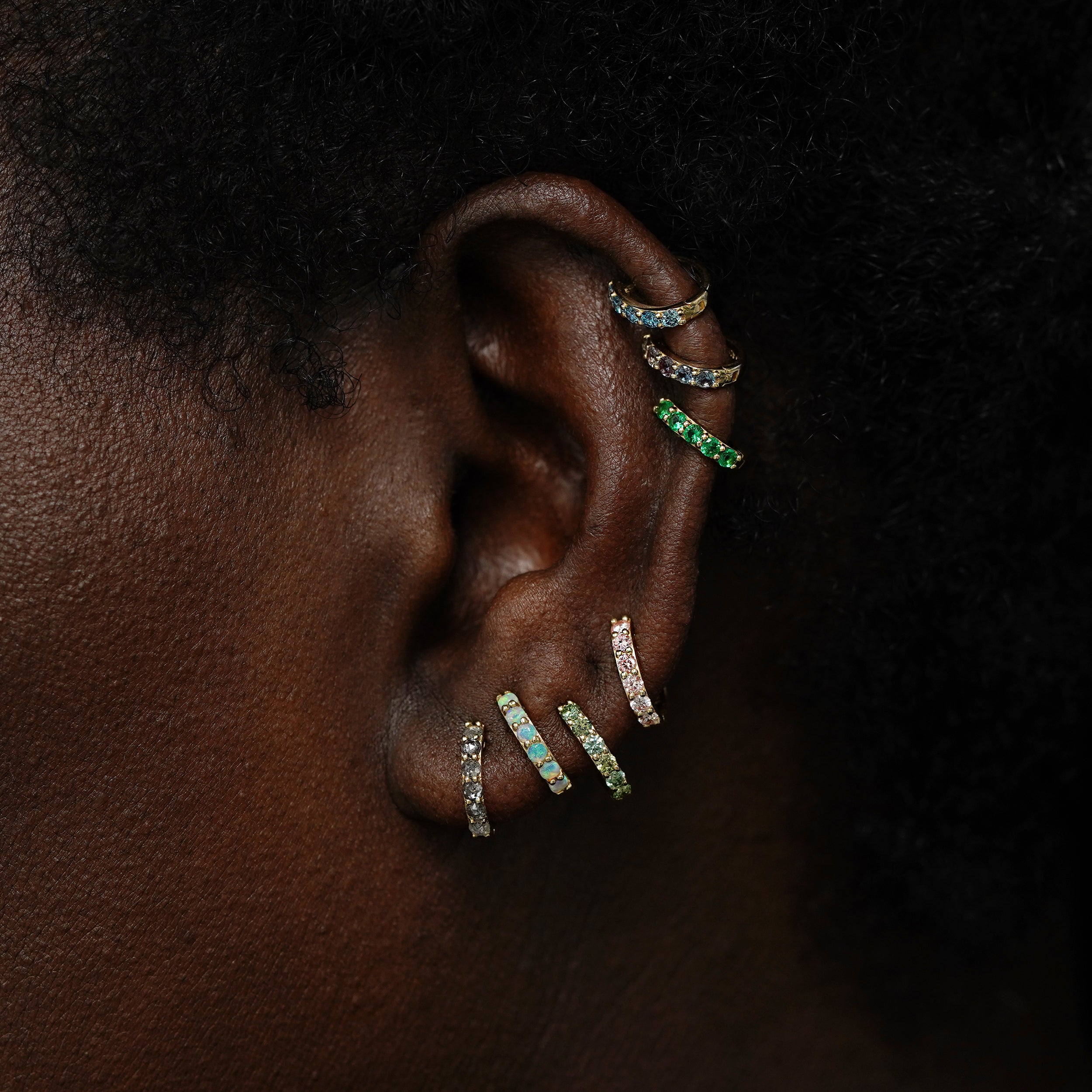 Automic Gold Light Green Lab Diamond Huggie Hoop | Fine Jewelry