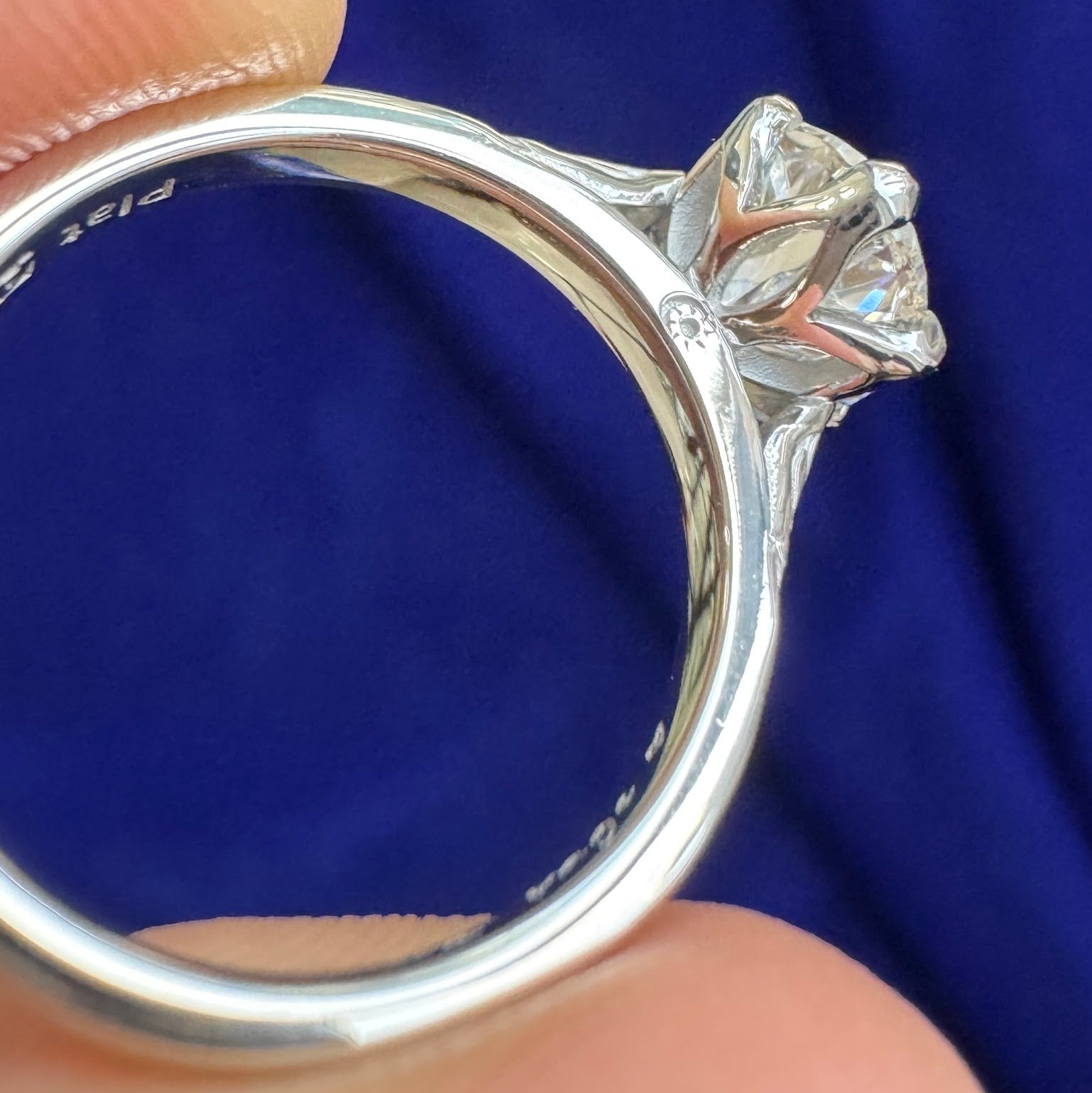 950 Platinum Petal Set Barion Oval Lab Diamond on Band Engraved with Stars and Leaves and Handwriting Custom Ring