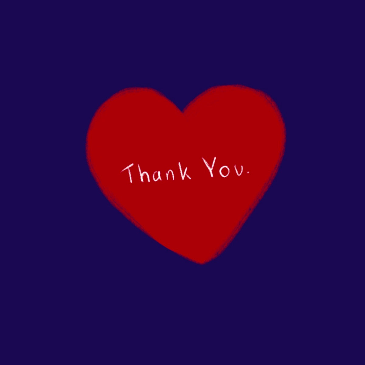 A digital gift card from Automic Gold with the words Thank You in the center of a hand drawn red heart on a blue background