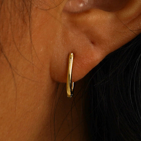Thin Oval Huggie Hoops Rose Gold