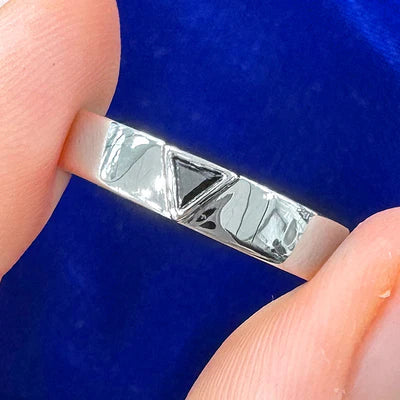 950 Platinum Bezel Set 5mm Trillion Black Diamond on 4mm Industrial Mirror Band Custom Ring