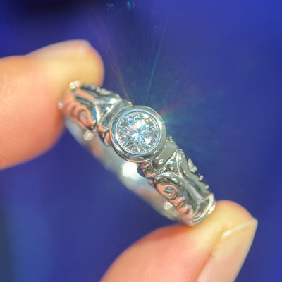 950 Platinum & 5mm Round Lab Diamond on Vintage Ring Copy w/ Solid Back, Size 10.5