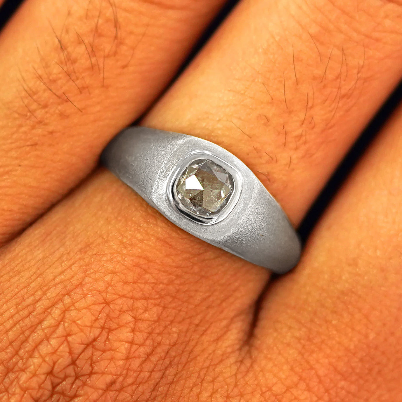 Automic Gold Cushion Salt and Pepper Diamond Signet Ring Jewelry