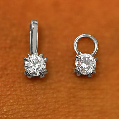 Two white gold Diamond Charms shown in the For Chain and For Earring options