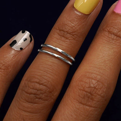 Double Line Toe Ring shown in options of white gold