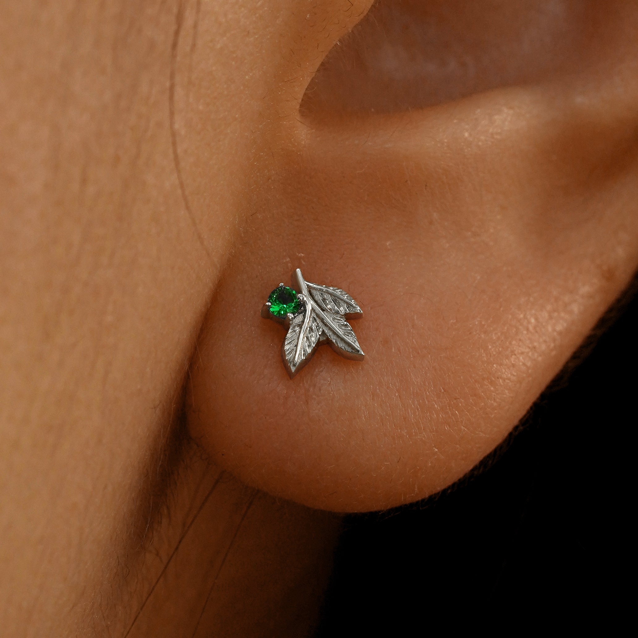 Automic Gold Gemstone 3 Leaves Stud Earring | Sustainable Fine Jewelry