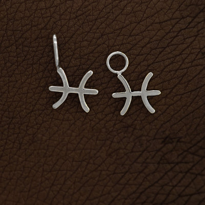 Two 14 karat White solid gold Pisces Horoscope Charms shown in the For Chain and For Earring options