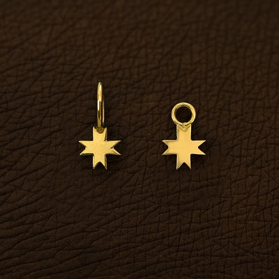Two yellow gold 8 Pointed Star Charms shown in the For Chain and For Earring options