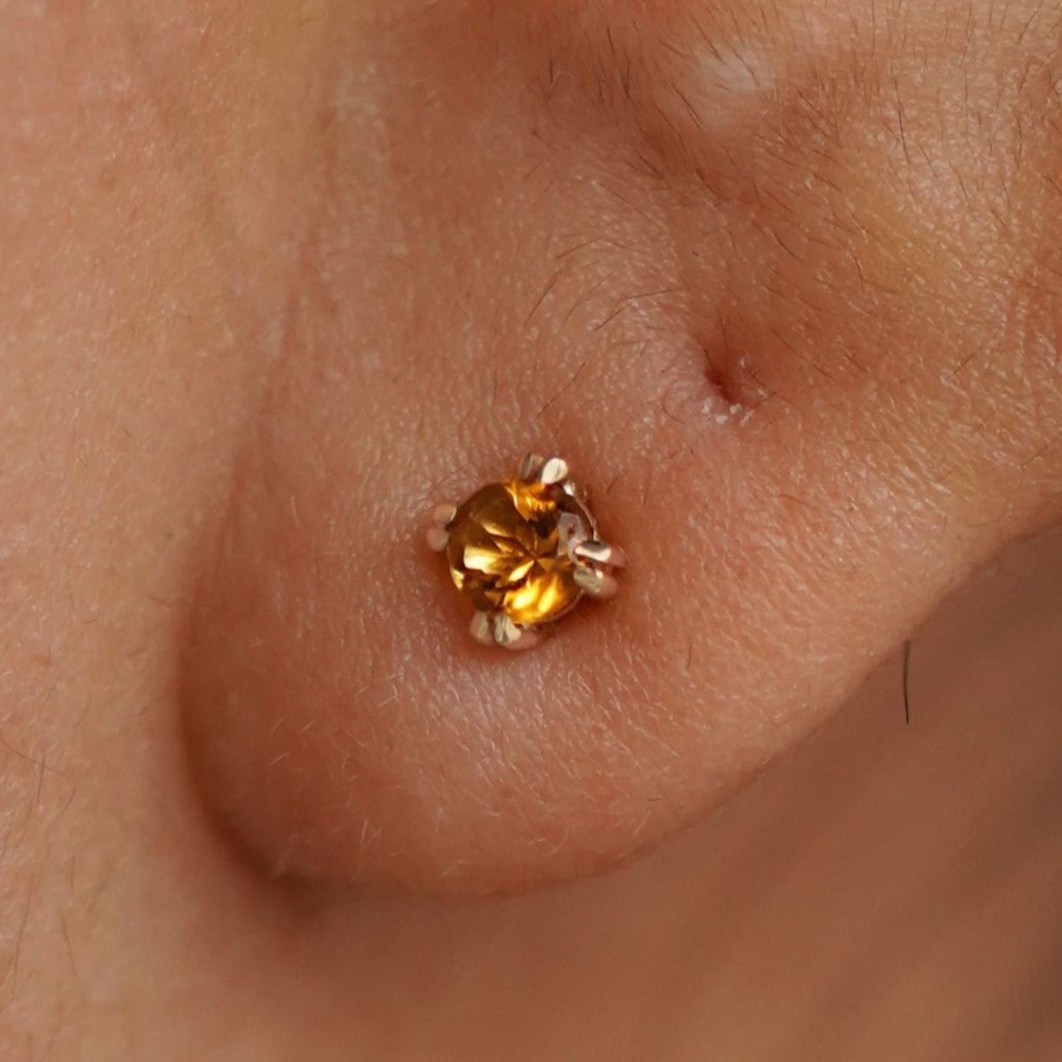 Automic Gold Citrine Stud Minimalist Sustainable Fine Jewelry