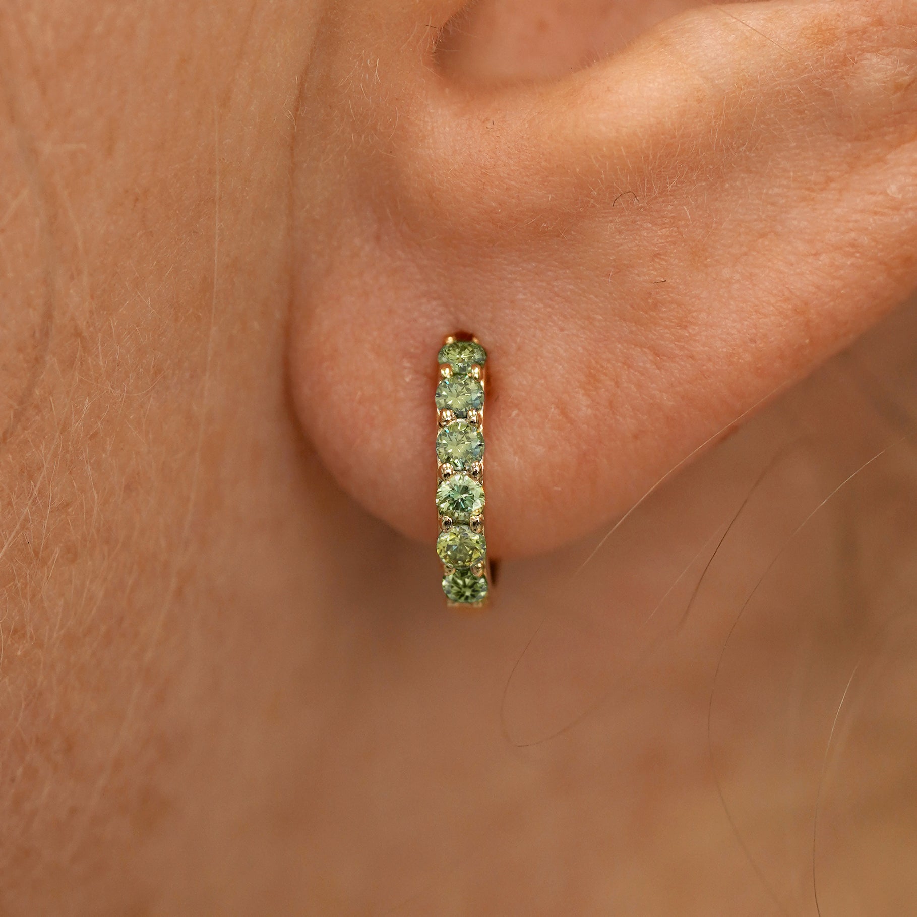 Automic Gold Light Green Lab Diamond Huggie Hoop | Fine Jewelry