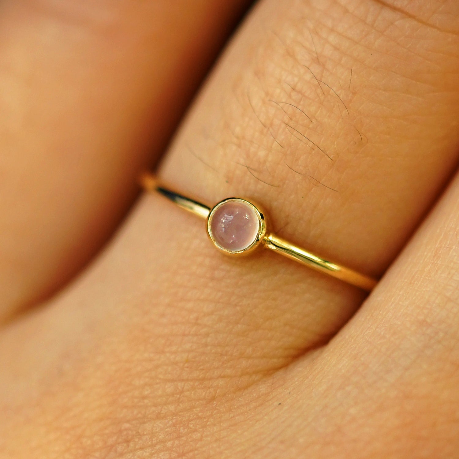 Automic Gold Rose Quartz Ring Minimalist Fine Jewelry