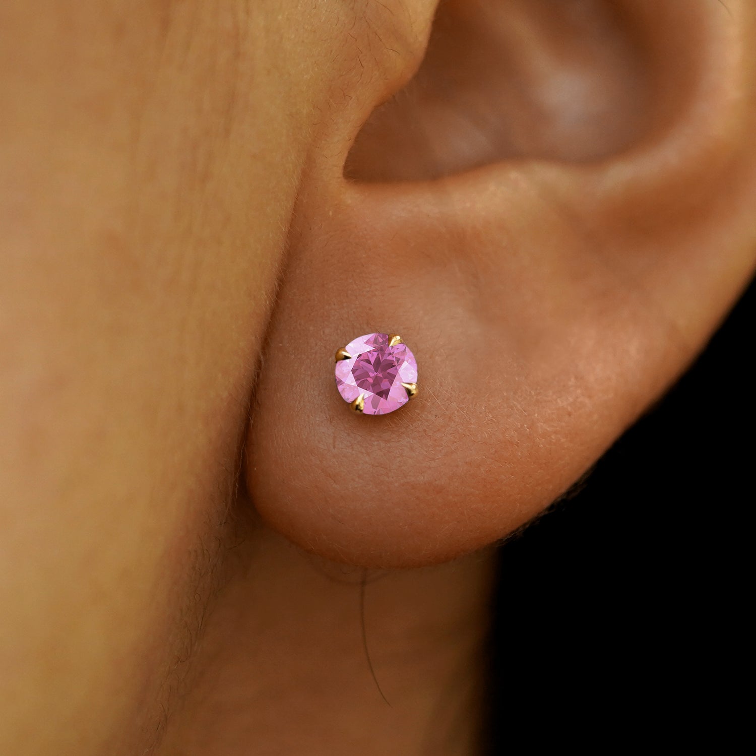 Automic Gold Pink Sapphire Pressure Lock Earring Fine Jewelry