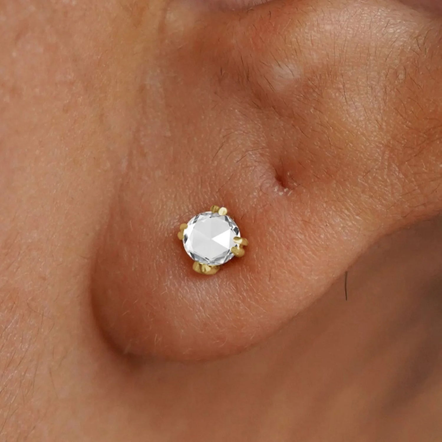 Pia Rose-Cut Diamond Stud Earrings | Unique Engagement Rings  22k Yellow Gold Rose cut Diamond Earring main image 2