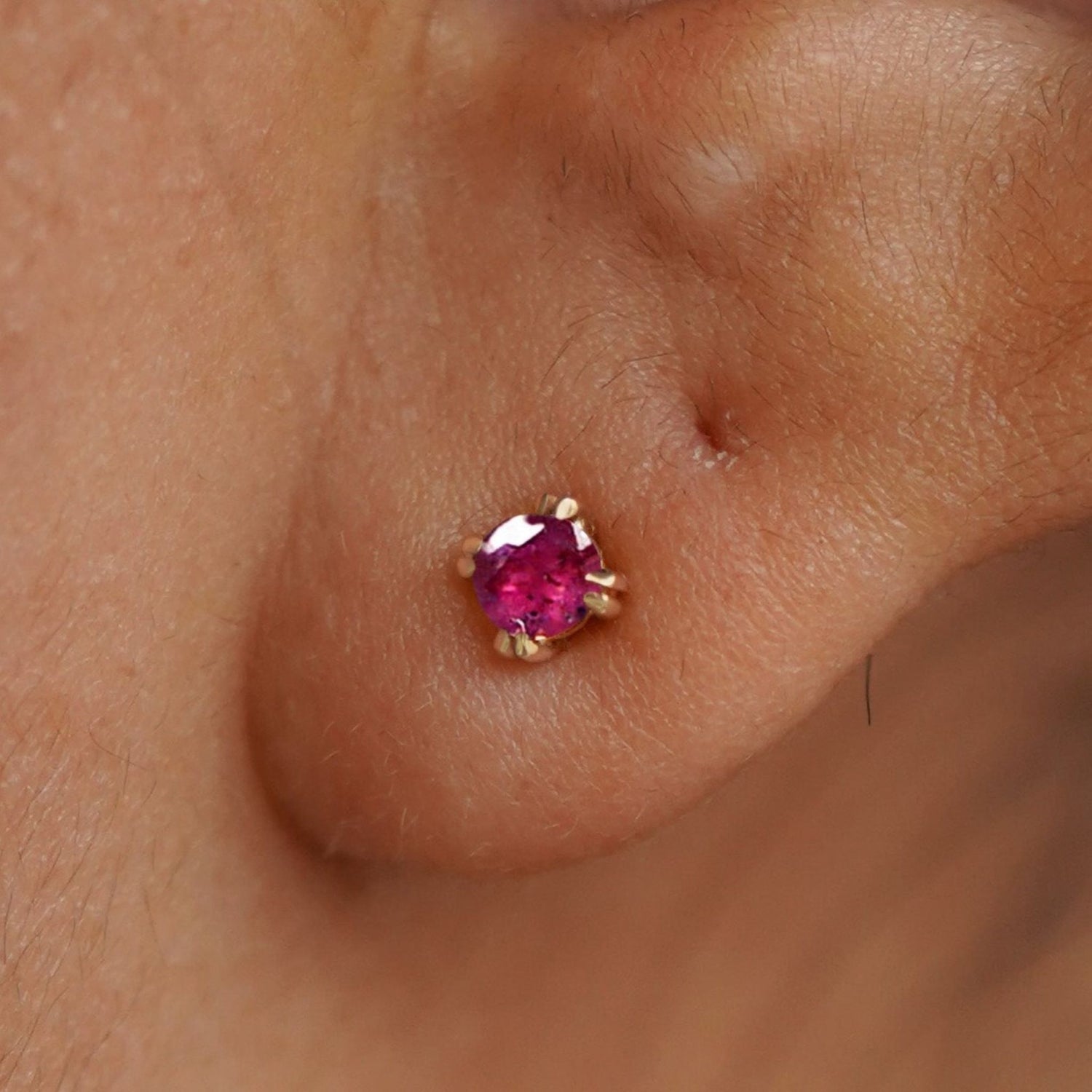 Automic Gold Ruby Stud Minimalist Sustainable Fine Jewelry