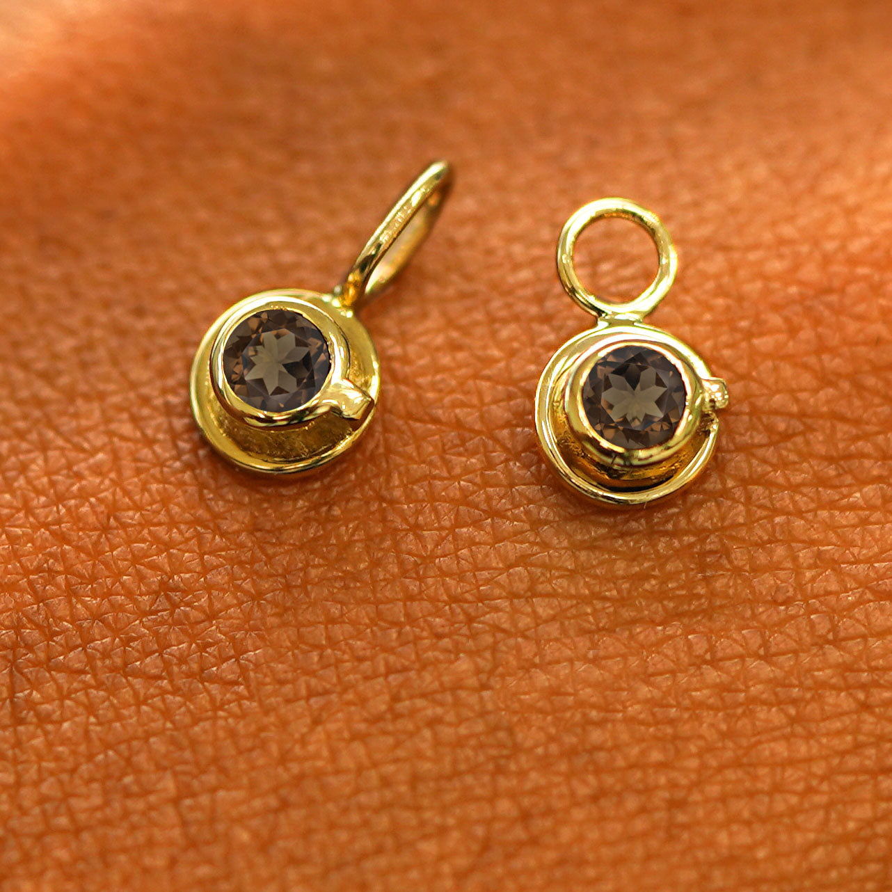 Two 14 karat solid gold Coffee Cup Charms shown in the For Chain and For Earring options